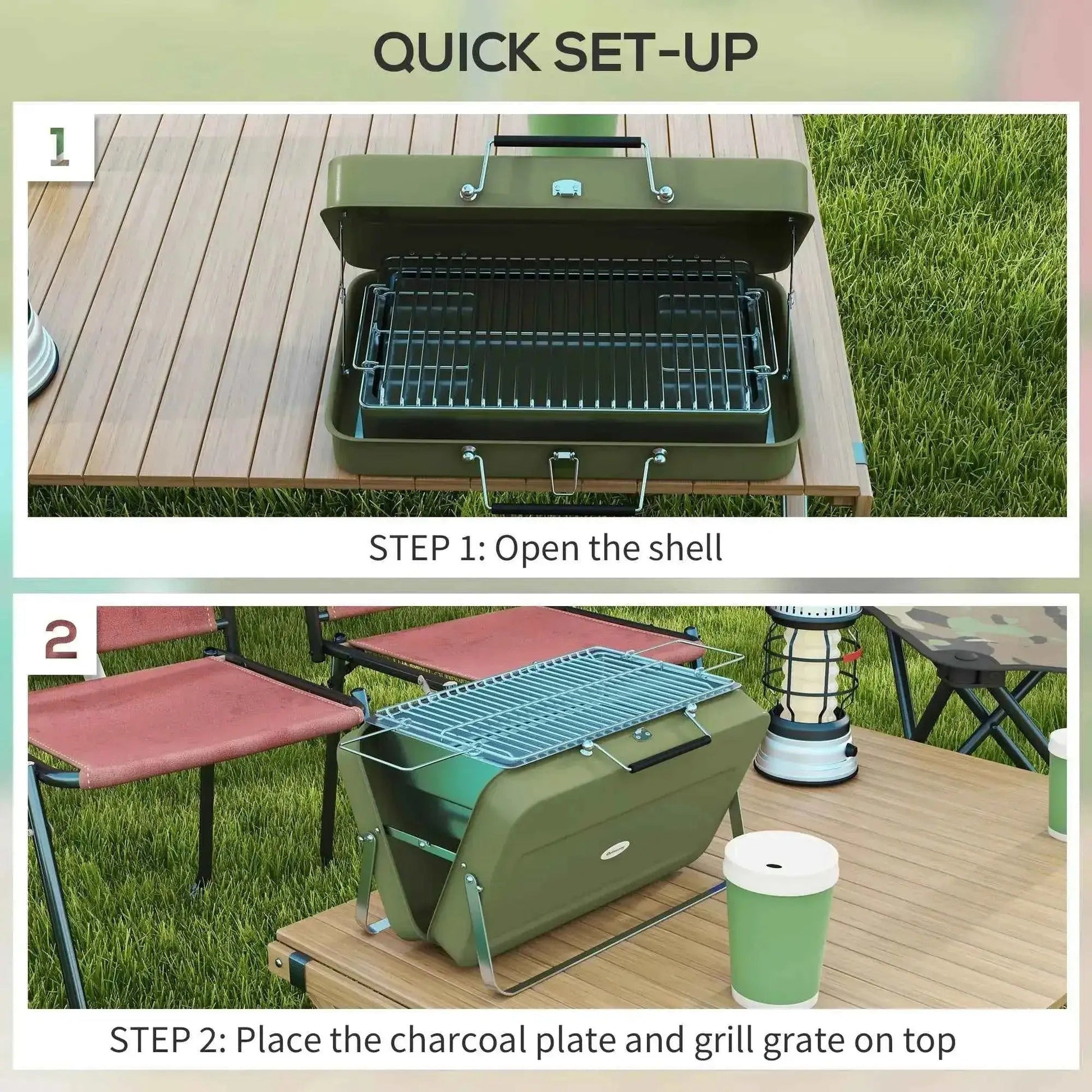 Outsunny Metal Suitable-Style Portable BBQ Grill - Green | 846-145V00GN