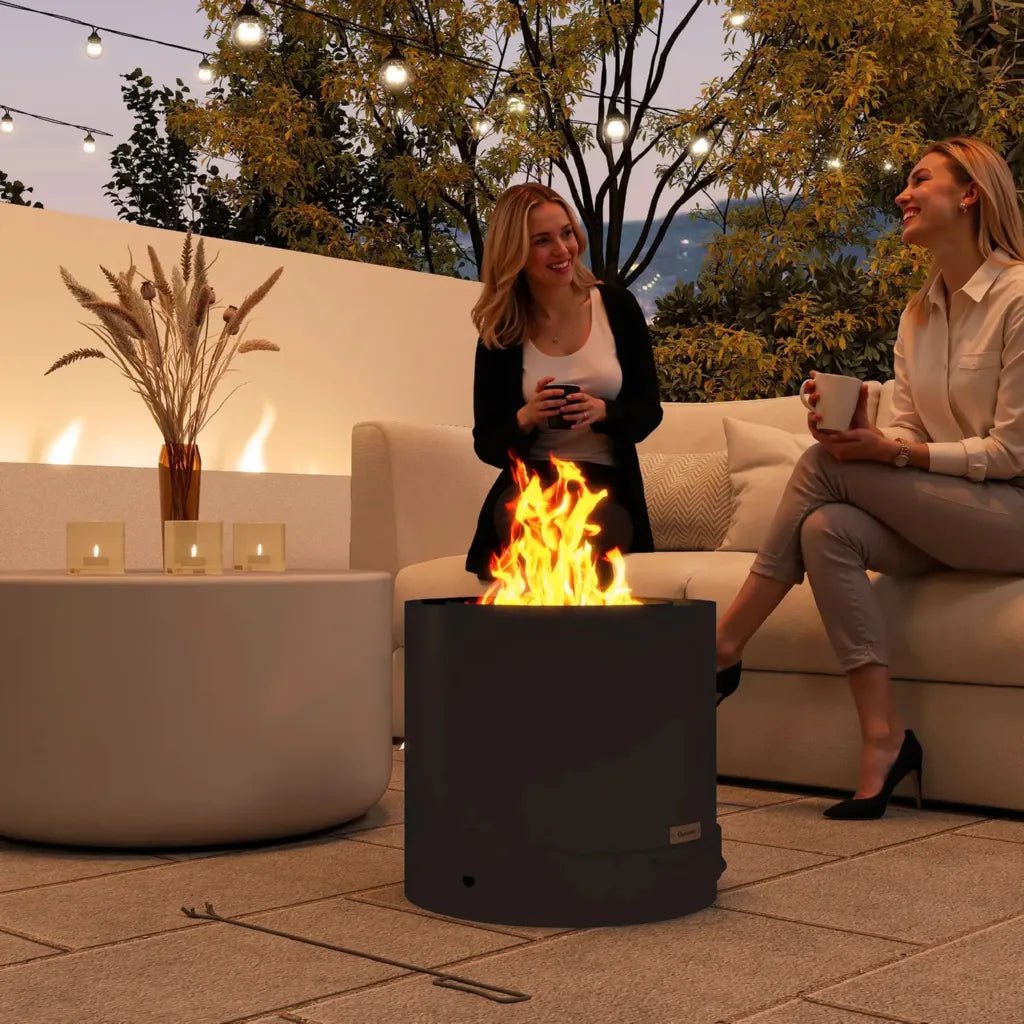 Outsunny Metal Wood - burning Fire Pit with Fire Poker - Black | 842 - 383V00BK - Fire Pits, Fireplaces, Heating