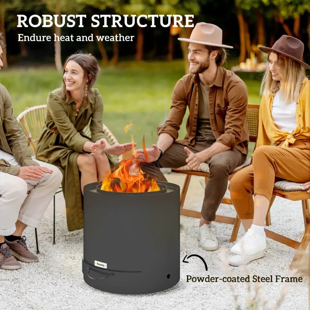 Outsunny Metal Wood - burning Fire Pit with Fire Poker - Black | 842 - 383V00BK - Fire Pits, Fireplaces, Heating