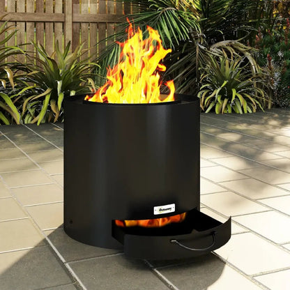 Outsunny Metal Wood - burning Fire Pit with Fire Poker - Black | 842 - 383V00BK - Fire Pits, Fireplaces, Heating