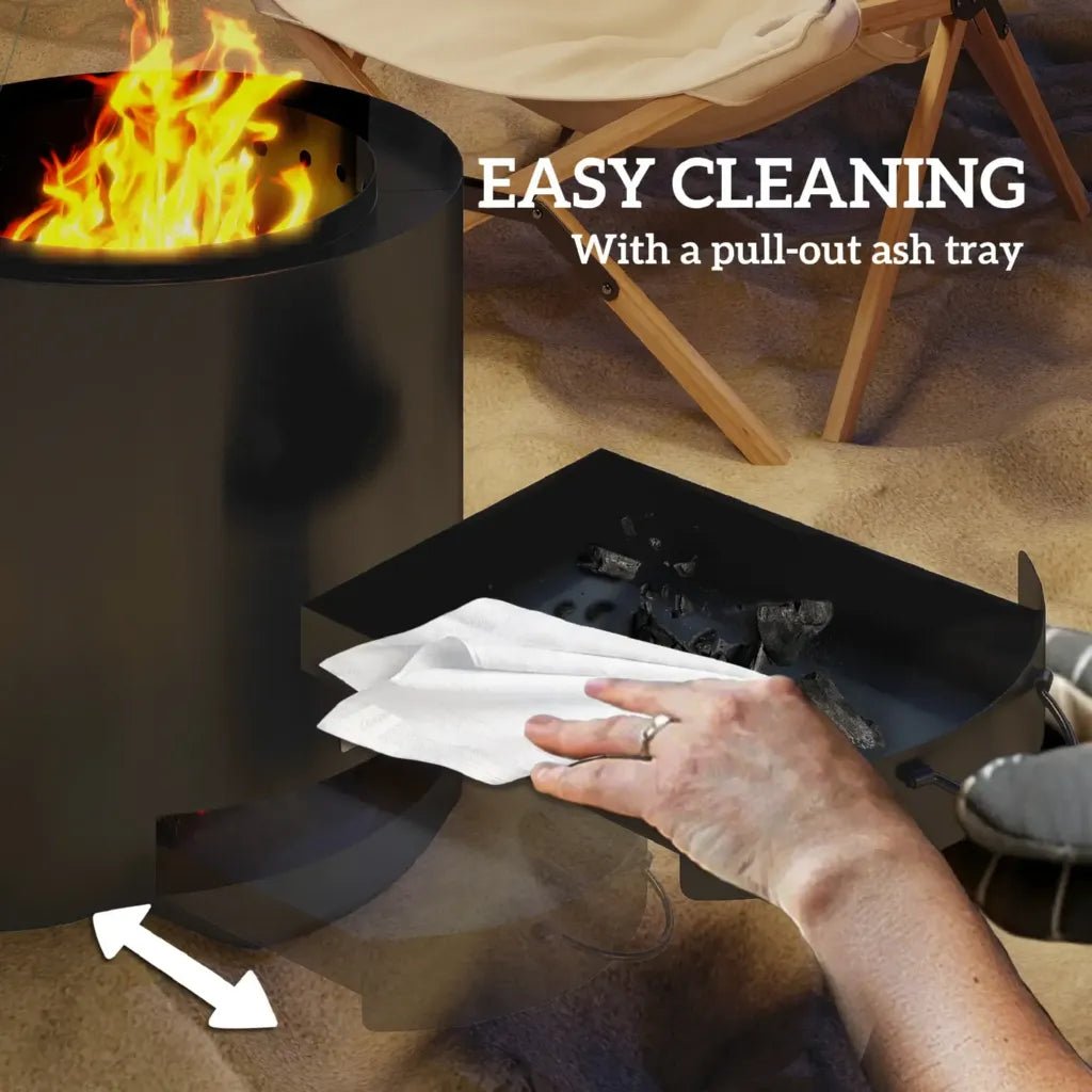 Outsunny Metal Wood - burning Fire Pit with Fire Poker - Black | 842 - 383V00BK - Fire Pits, Fireplaces, Heating