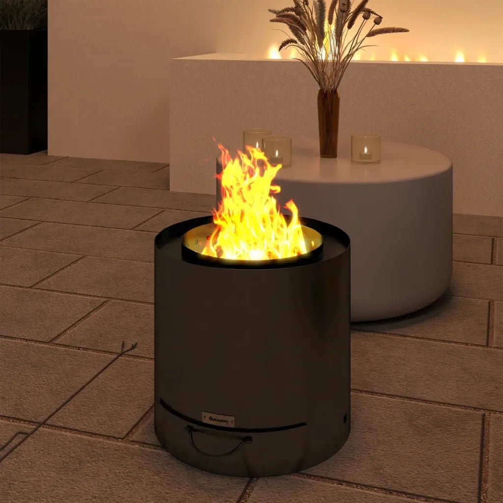 Outsunny Metal Wood - burning Fire Pit with Fire Poker - Black | 842 - 383V00BK - Fire Pits, Fireplaces, Heating