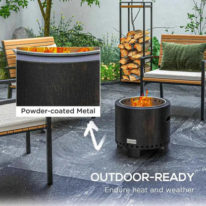 Outsunny black powder-coated metal cylindrical wood-burning smokeless fire pit with circular opening and ventilation holes