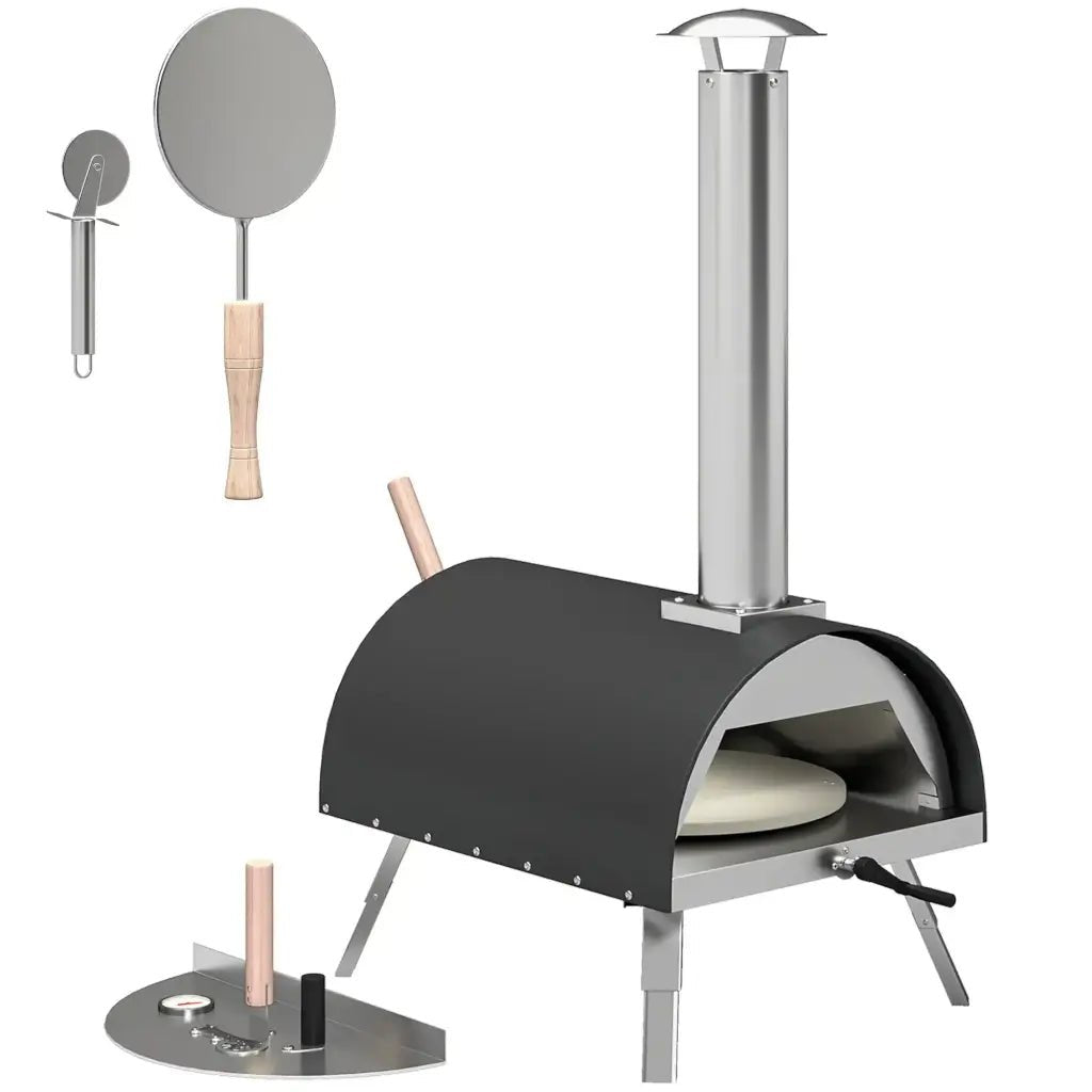 Outsunny Outdoor Pizza Oven – Wood & Pellet Fired Garden Pizza Maker | 846 - 284V00BK - Pizza Ovens