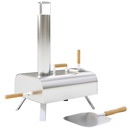 Outsunny Outdoor Pizza Oven – Wood Pellet, Pizza Stone, Stainless Steel | 846 - 198V00SR - Pizza Ovens