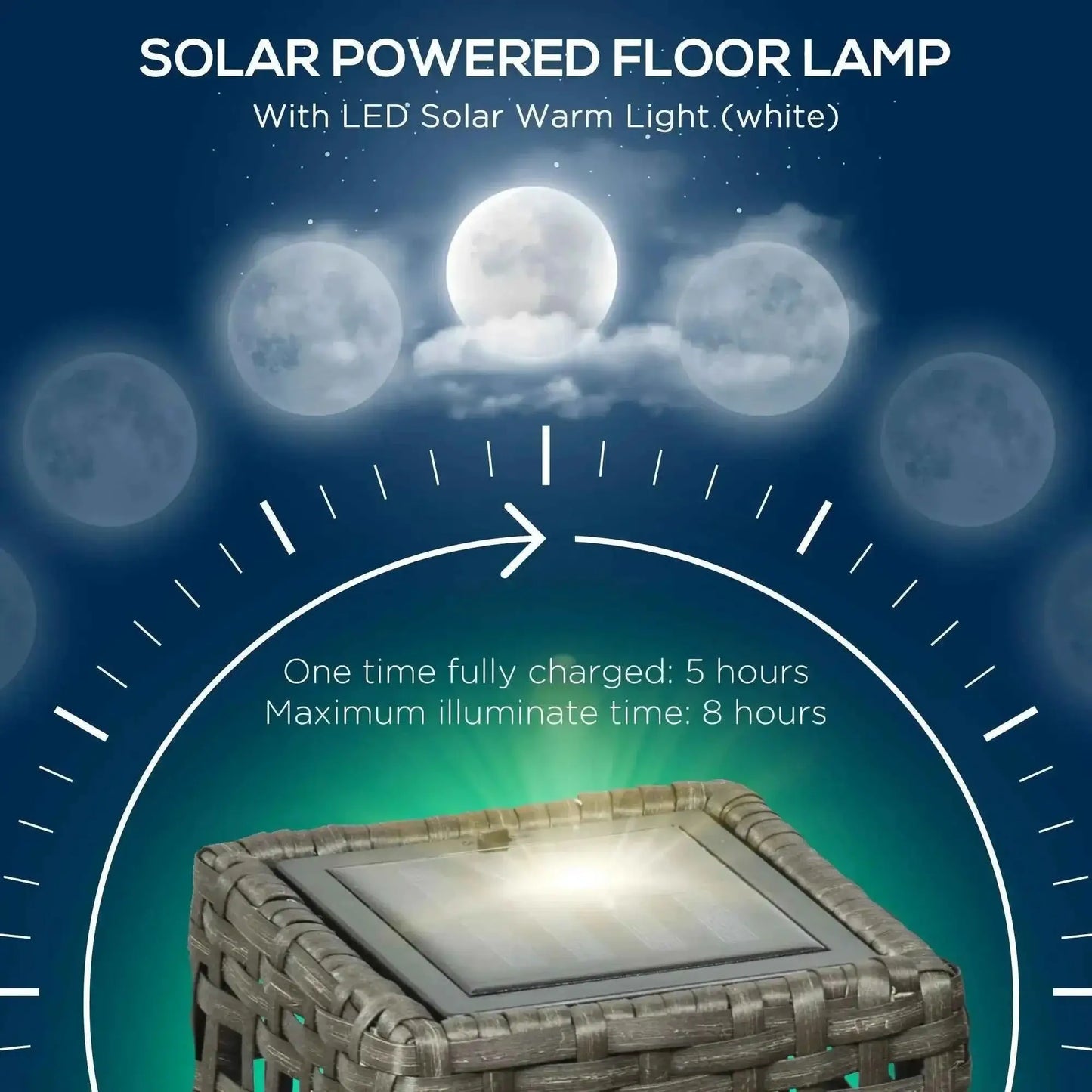 Outsunny Outdoor Rattan Solar Lantern, Brushed PE Wicker, with Auto On/Off - Grey | 867-129V00GY