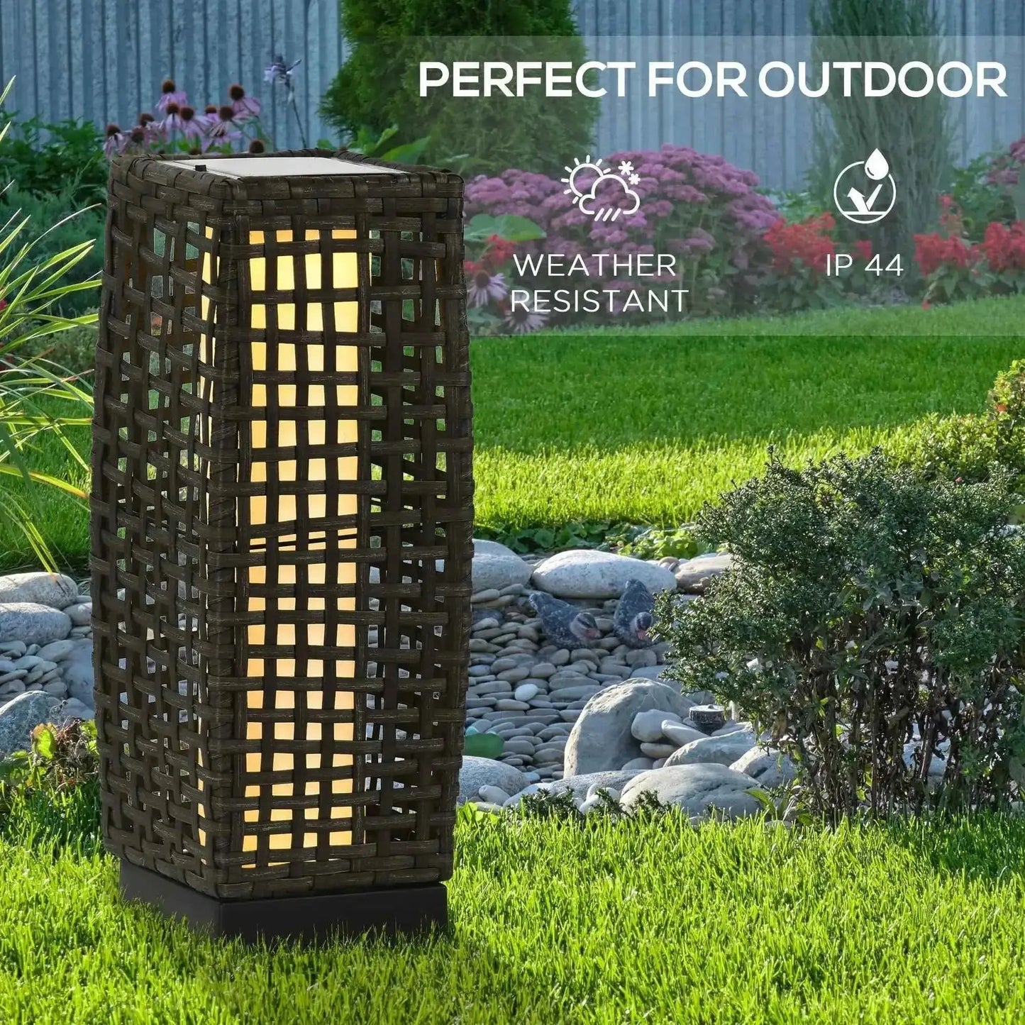 Outsunny Outdoor Rattan Solar Lantern, Brushed PE Wicker, with Auto On/Off - Grey | 867-129V00GY