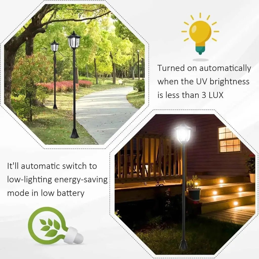 Outsunny outdoor solar lamp post black solar-powered pathway lamp with classic lantern top and automatic sensor activation