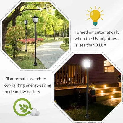 Outsunny outdoor solar lamp post black solar-powered pathway lamp with classic lantern top and automatic sensor activation
