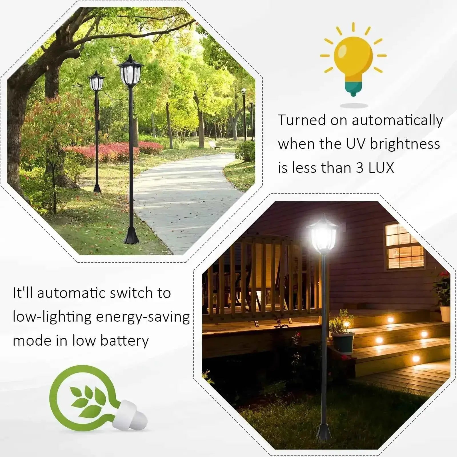 Outsunny Outdoor Solar Lamp Post, Sensor, 1.77m Tall | B30-006