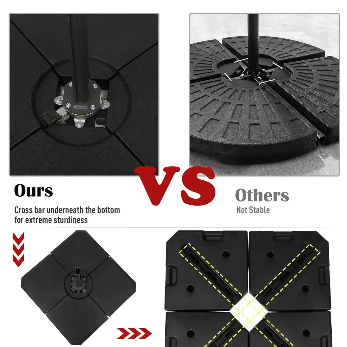 Outsunny parasol base weights set of 4 black plastic with cross bar for extreme sturdiness fillable up to 120kg