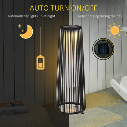 Outsunny Patio Garden Solar Powered Lights Woven Resin Wicker Lantern Auto On/Off - Black | 866 - 066BK - Garden Lighting