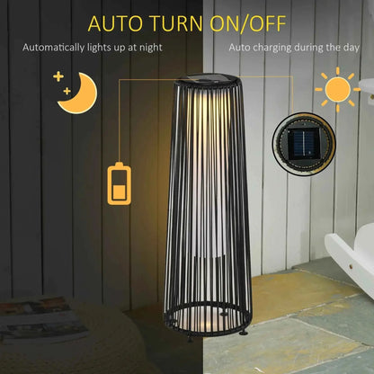Outsunny Solar Powered Woven Resin Wicker Lantern, Auto On/Off - Black | 866-066BK