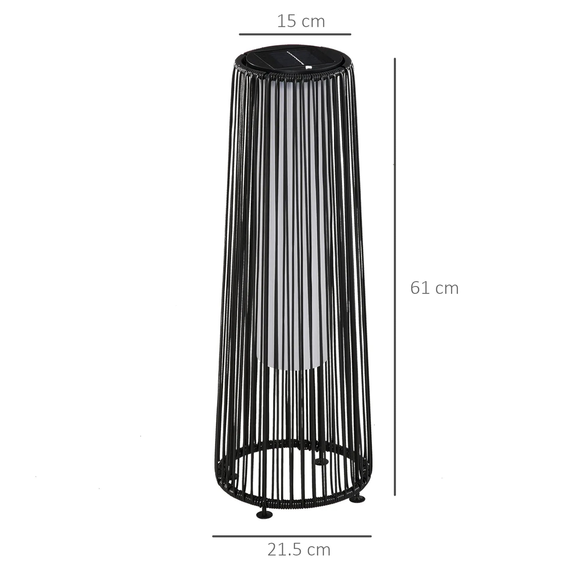 Outsunny Patio Garden Solar Powered Lights Woven Resin Wicker Lantern Auto On/Off - Black | 866 - 066BK - Garden Lighting