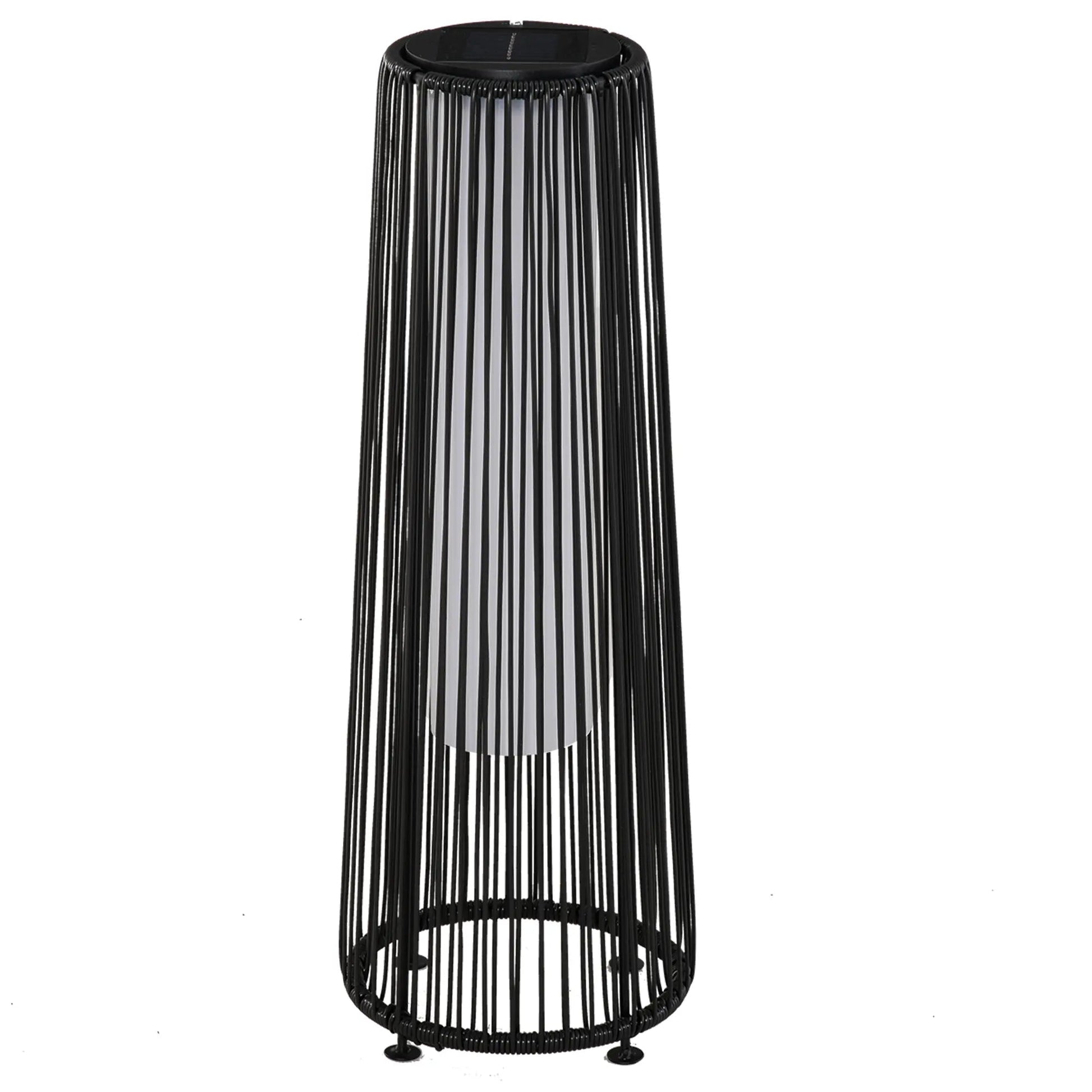 Outsunny Patio Garden Solar Powered Lights Woven Resin Wicker Lantern Auto On/Off - Black | 866 - 066BK - Garden Lighting