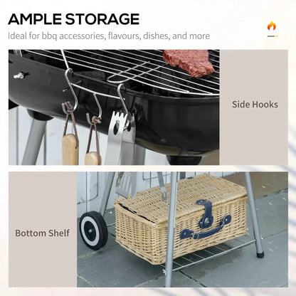 Outsunny Portable BBQ Charcoal Grill – Wheels, Utensils, Smoker, Lid | 846-093