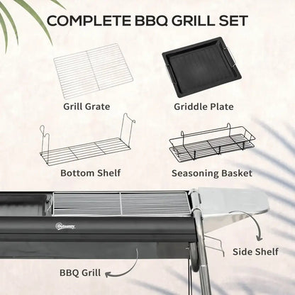 Outsunny Portable Charcoal BBQ Grill - Black | 846 - 109V00BK - BBQs & Grills