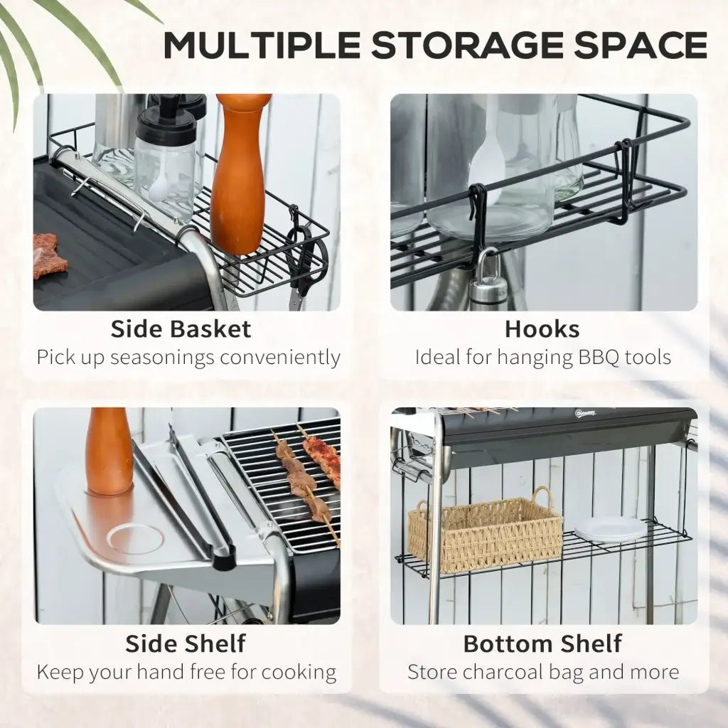 Outsunny Portable Charcoal BBQ Grill - Black | 846 - 109V00BK - BBQs & Grills