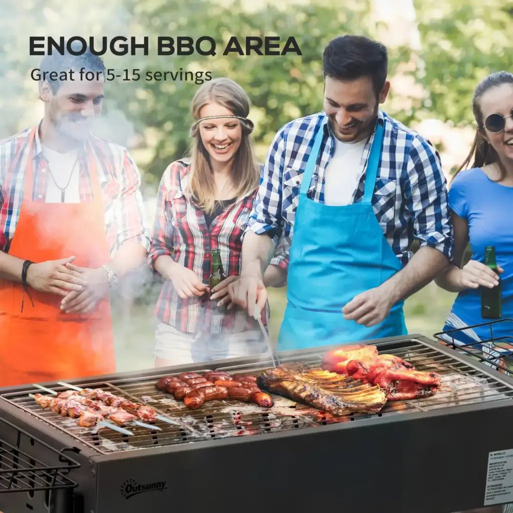 Outsunny Portable Charcoal BBQ Grill with Hooks & Baskets - Black | 846 - 112V00BK - BBQs & Grills