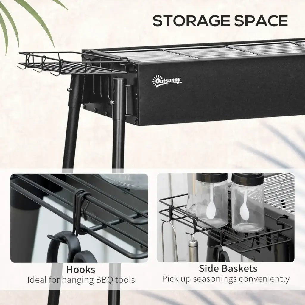 Outsunny Portable Charcoal BBQ Grill with Hooks & Baskets - Black | 846 - 112V00BK - BBQs & Grills