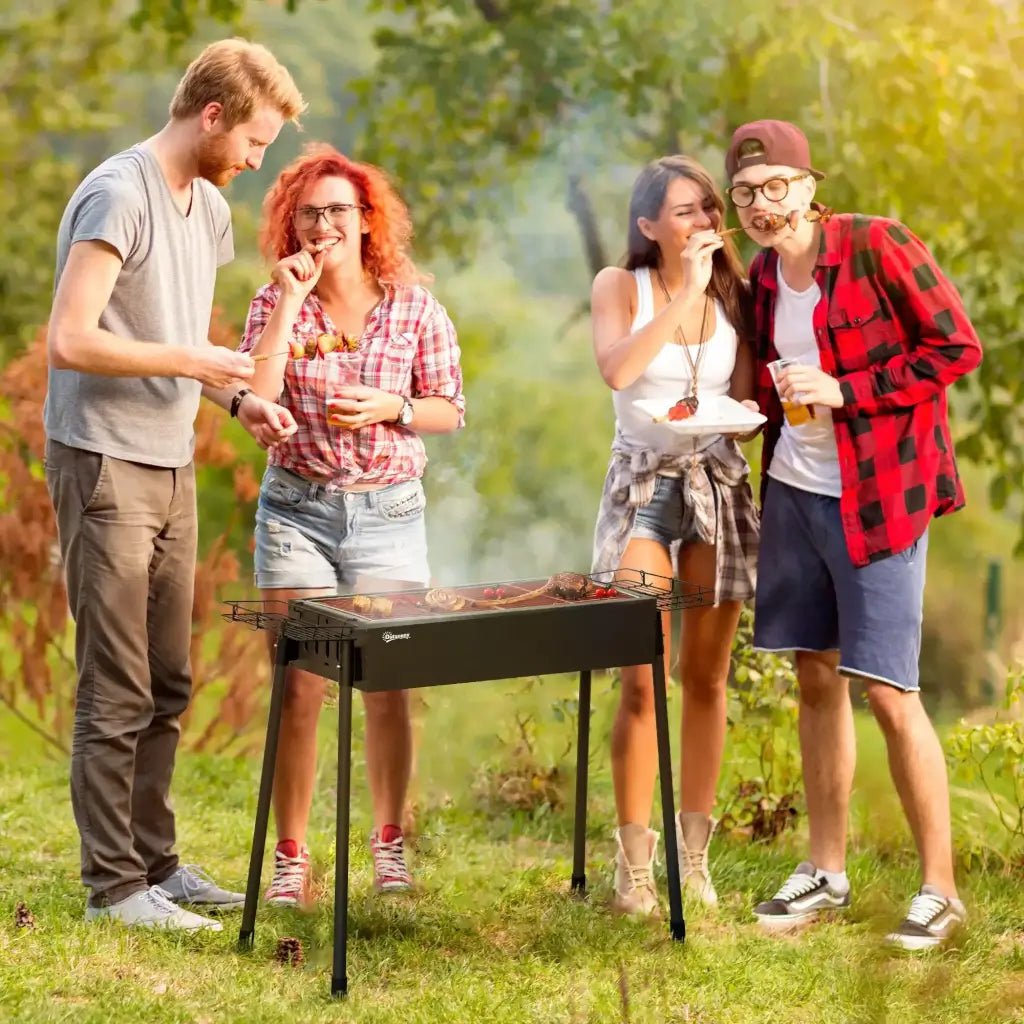 Outsunny Portable Charcoal BBQ Grill with Hooks & Baskets - Black | 846 - 112V00BK - BBQs & Grills