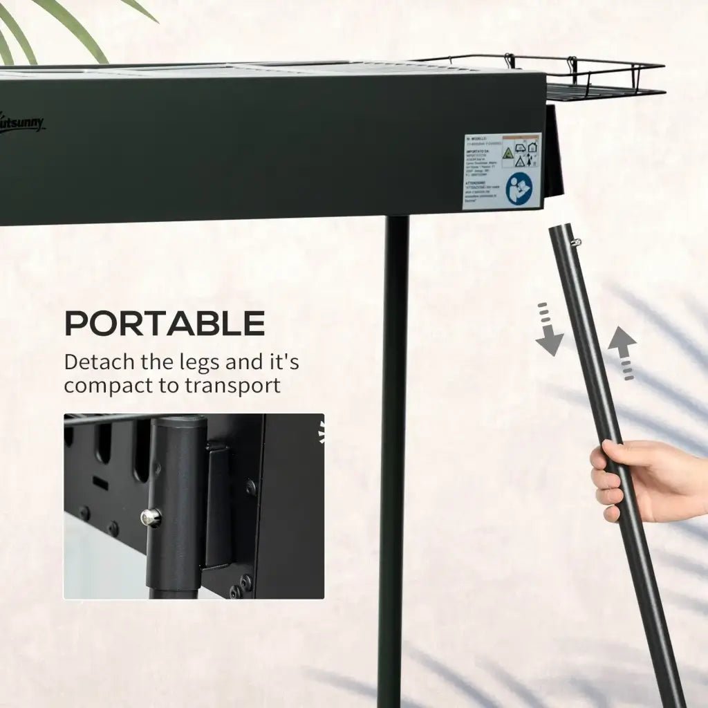 Outsunny Portable Charcoal BBQ Grill with Hooks & Baskets - Black | 846 - 112V00BK - BBQs & Grills