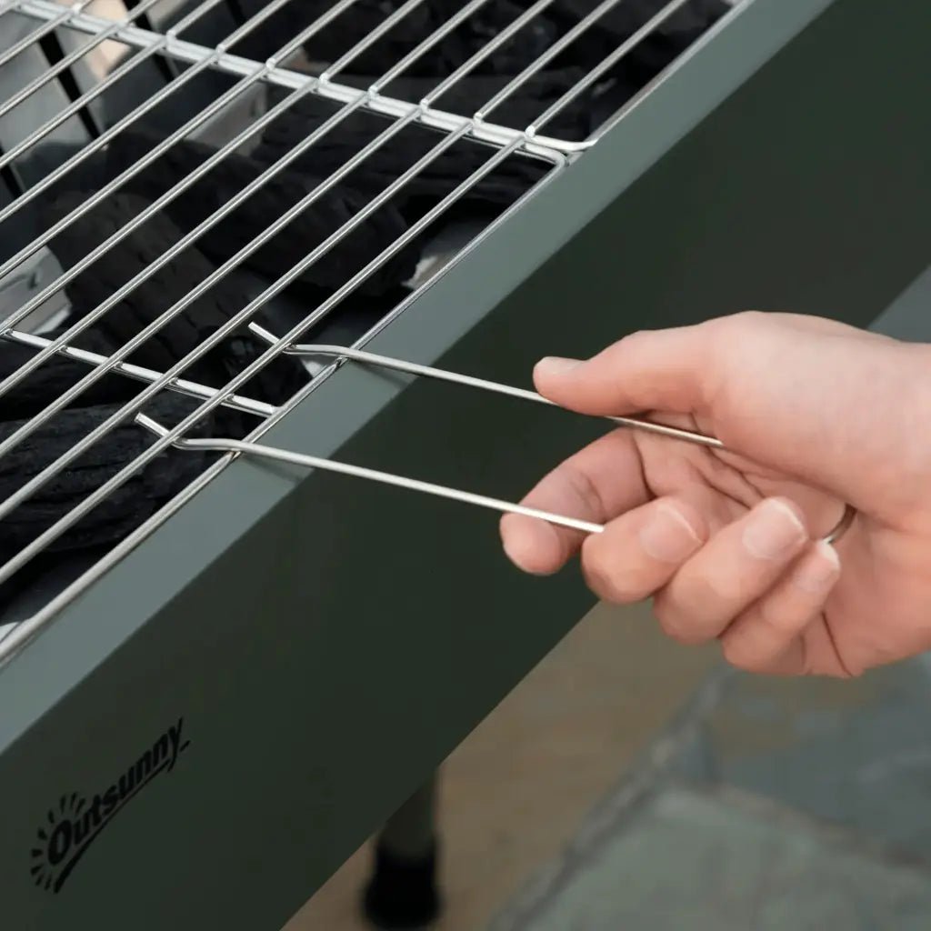 Outsunny Portable Charcoal Barbecue BBQ Grill with Seasoning Baskets and Hooks, Compact Stainless Steel Cooker for Camping Picnic Hiking Garden Party Festival 846 - 112V00DG - Garden & Outdoor