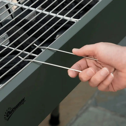Outsunny Portable Charcoal Barbecue BBQ Grill with Seasoning Baskets and Hooks, Compact Stainless Steel Cooker for Camping Picnic Hiking Garden Party Festival 846 - 112V00DG - Garden & Outdoor