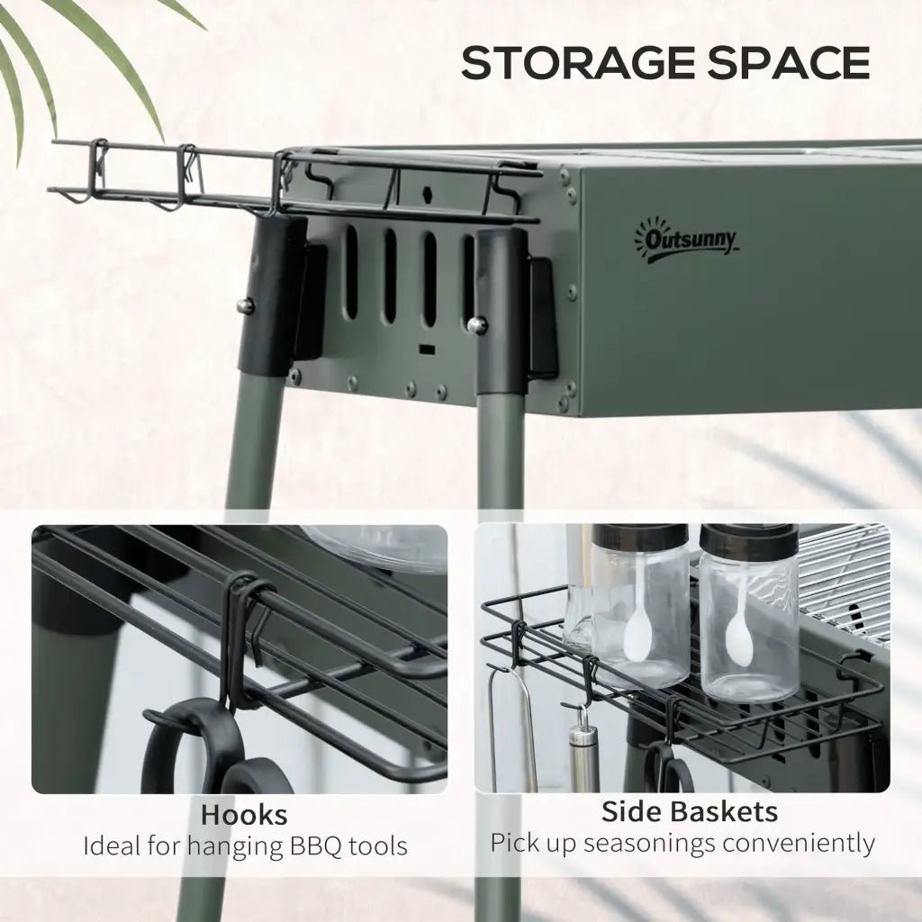 Outsunny Portable Charcoal Barbecue BBQ Grill with Seasoning Baskets and Hooks, Compact Stainless Steel Cooker for Camping Picnic Hiking Garden Party Festival 846 - 112V00DG - Garden & Outdoor