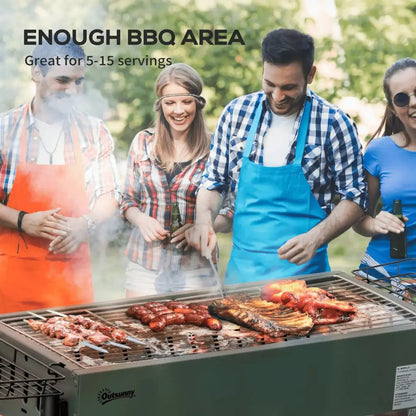 Outsunny Portable Charcoal Barbecue BBQ Grill with Seasoning Baskets and Hooks, Compact Stainless Steel Cooker for Camping Picnic Hiking Garden Party Festival 846 - 112V00DG - Garden & Outdoor