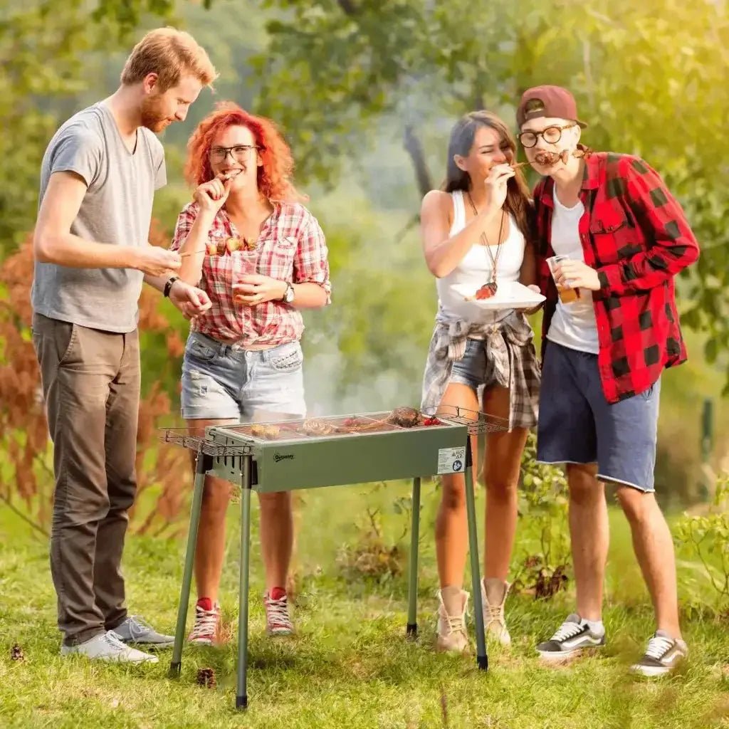 Outsunny Portable Charcoal Barbecue BBQ Grill with Seasoning Baskets and Hooks, Compact Stainless Steel Cooker for Camping Picnic Hiking Garden Party Festival 846 - 112V00DG - Garden & Outdoor