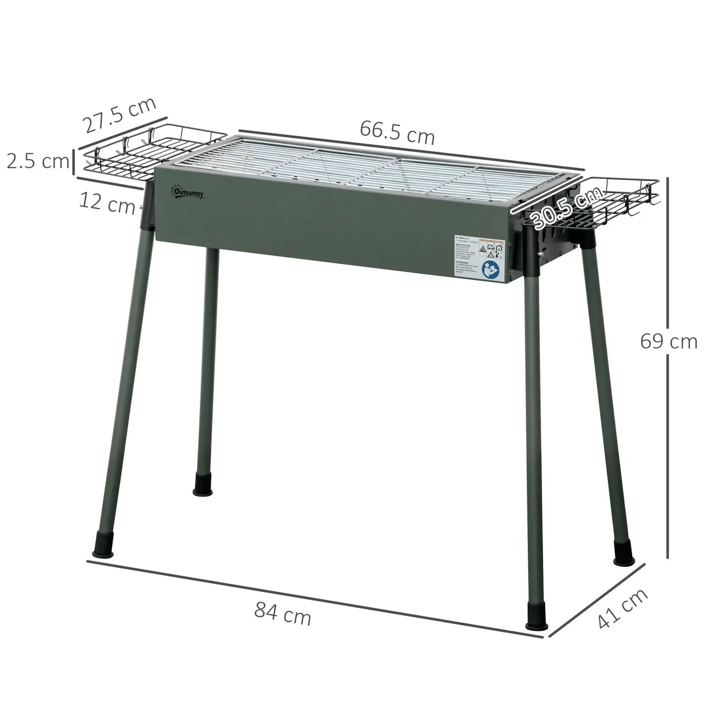 Outsunny Portable Charcoal Barbecue BBQ Grill with Seasoning Baskets and Hooks, Compact Stainless Steel Cooker for Camping Picnic Hiking Garden Party Festival 846 - 112V00DG - Garden & Outdoor