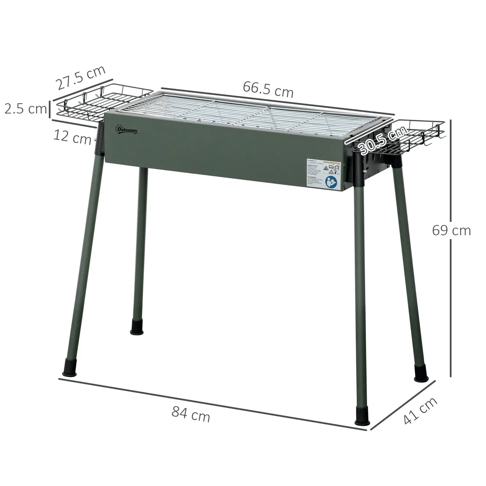 Outsunny Portable Charcoal Barbecue BBQ Grill with Seasoning Baskets and Hooks, Compact Stainless Steel Cooker for Camping Picnic Hiking Garden Party Festival 846 - 112V00DG - Garden & Outdoor