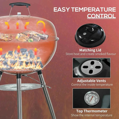 Outsunny portable kettle charcoal grill in black stainless steel with round shape and adjustable vents on lid