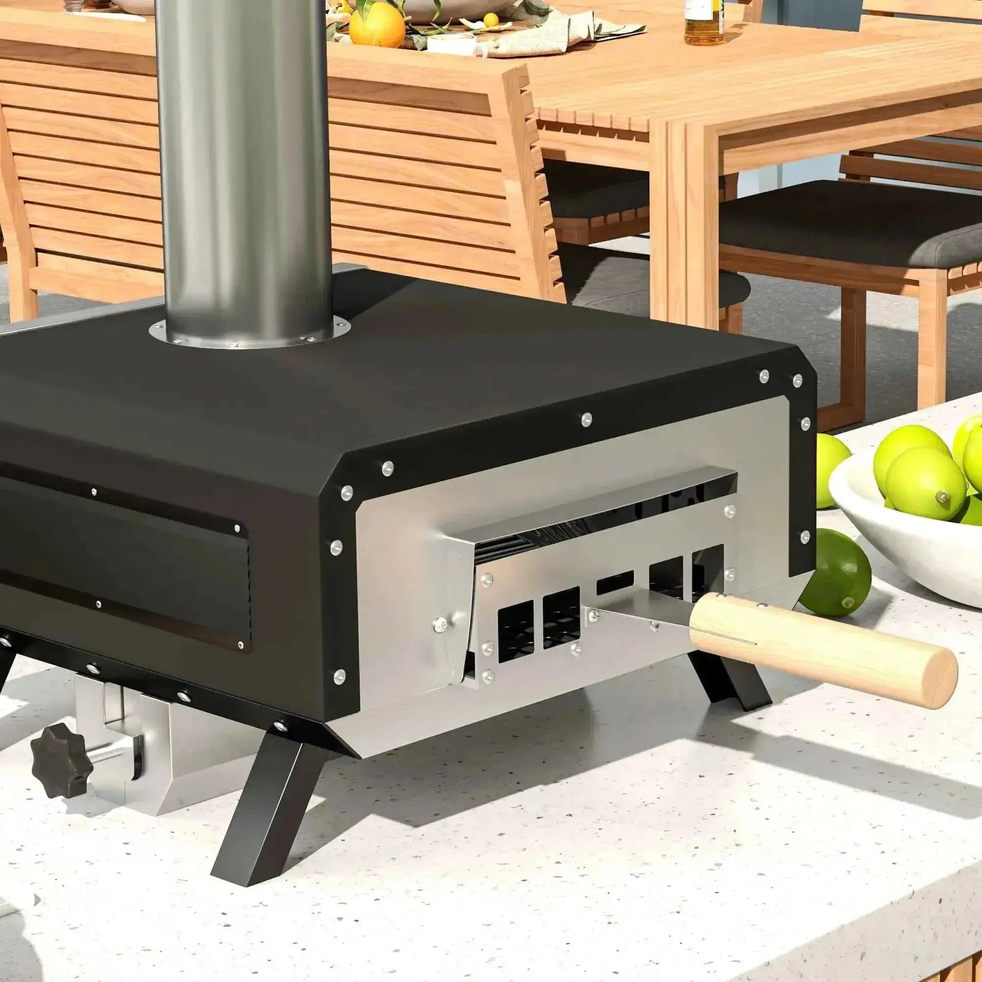 Outsunny Portable Wood Pellet Pizza Oven with Rotating Stone - Black  | 846-123V00BK