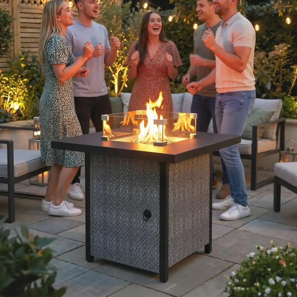 Outsunny Propane Gas Fire Pit Table – 11.7 kW Smokeless Outdoor Heater with Wind Guard & Glass Rocks | 842 - 460V70BK - Fire Pits, Fireplaces, Heating