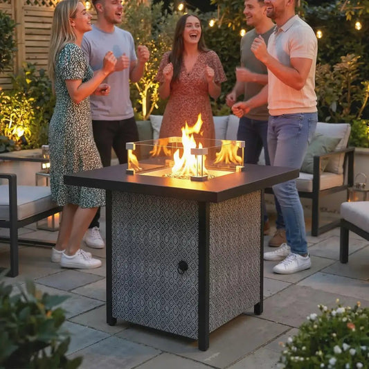 Outsunny Propane Gas Fire Pit Table – 11.7 kW Smokeless Outdoor Heater with Wind Guard & Glass Rocks | 842 - 460V70BK - Fire Pits, Fireplaces, Heating