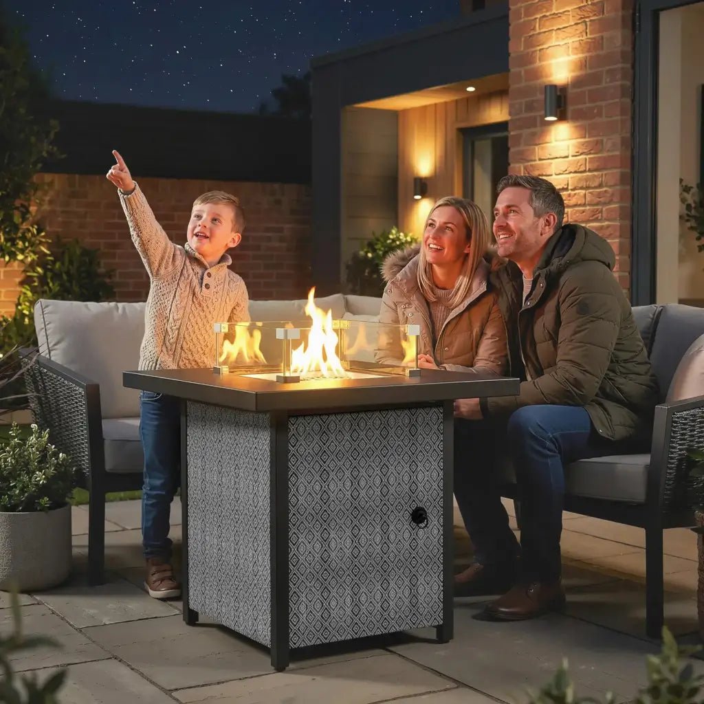 Outsunny Propane Gas Fire Pit Table – 11.7 kW Smokeless Outdoor Heater with Wind Guard & Glass Rocks | 842 - 460V70BK - Fire Pits, Fireplaces, Heating