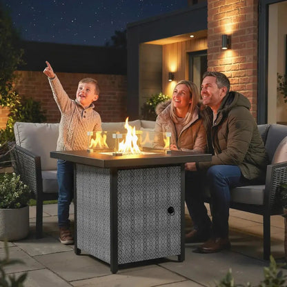 Outsunny Propane Gas Fire Pit Table – 11.7 kW Smokeless Outdoor Heater with Wind Guard & Glass Rocks | 842 - 460V70BK - Fire Pits, Fireplaces, Heating