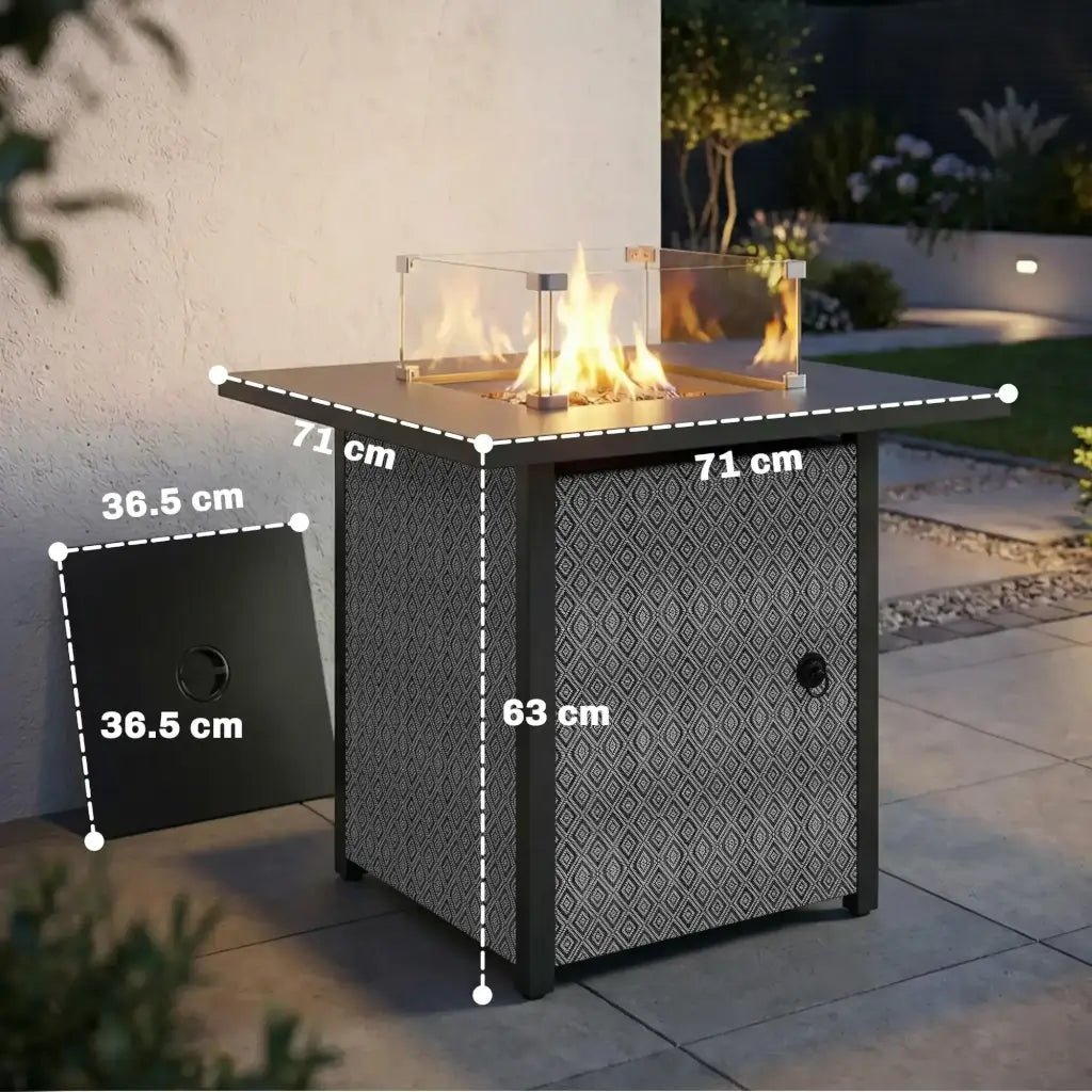 Outsunny Propane Gas Fire Pit Table – 11.7 kW Smokeless Outdoor Heater with Wind Guard & Glass Rocks | 842 - 460V70BK - Fire Pits, Fireplaces, Heating