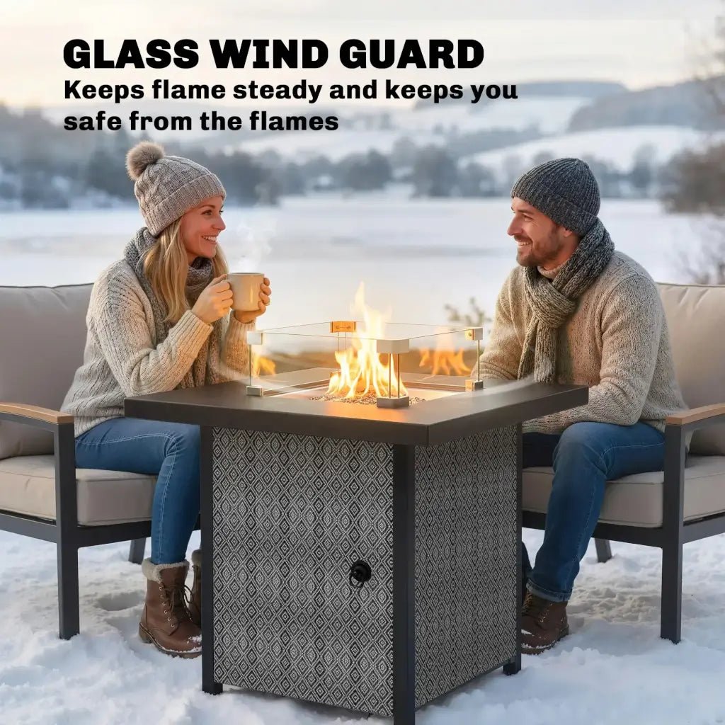 Outsunny Propane Gas Fire Pit Table – 11.7 kW Smokeless Outdoor Heater with Wind Guard & Glass Rocks | 842 - 460V70BK - Fire Pits, Fireplaces, Heating