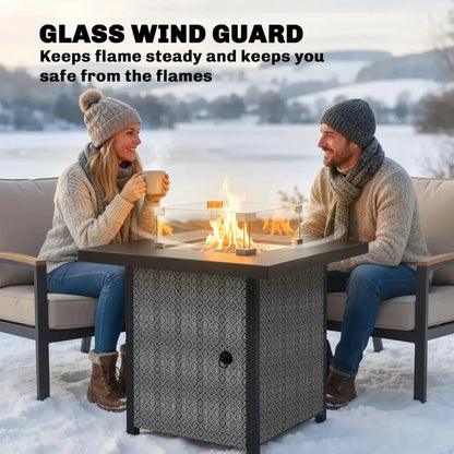 Outsunny Propane Gas Fire Pit Table – 11.7 kW Smokeless Outdoor Heater with Wind Guard & Glass Rocks | 842 - 460V70BK - Fire Pits, Fireplaces, Heating