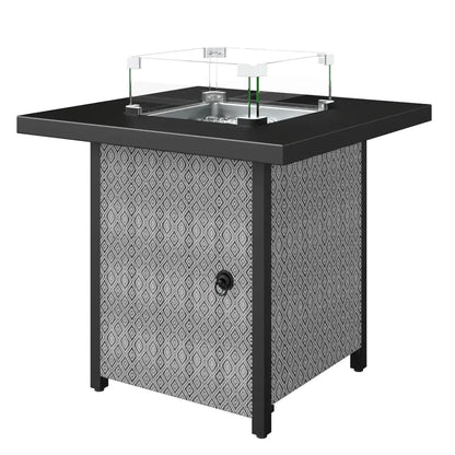 Outsunny Propane Gas Fire Pit Table – 11.7 kW Smokeless Outdoor Heater with Wind Guard & Glass Rocks | 842 - 460V70BK - Fire Pits, Fireplaces, Heating