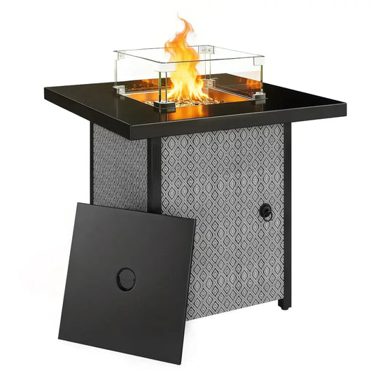Outsunny Propane Gas Fire Pit Table – 11.7 kW Smokeless Outdoor Heater with Wind Guard & Glass Rocks | 842 - 460V70BK - Fire Pits, Fireplaces, Heating
