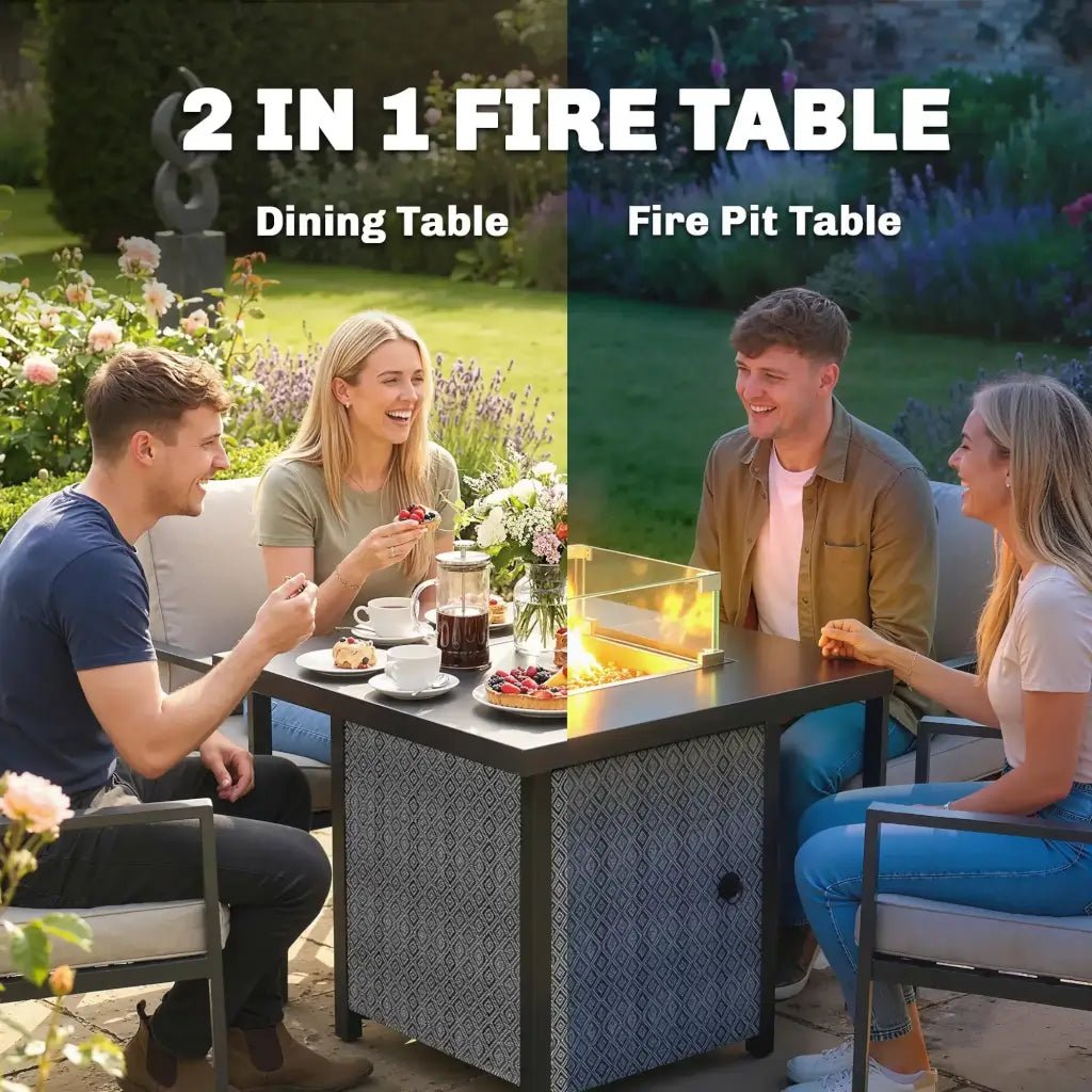 Outsunny Propane Gas Fire Pit Table – 11.7 kW Smokeless Outdoor Heater with Wind Guard & Glass Rocks | 842 - 460V70BK - Fire Pits, Fireplaces, Heating