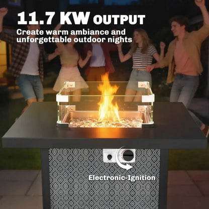 Outsunny Propane Gas Fire Pit Table – 11.7 kW Smokeless Outdoor Heater with Wind Guard & Glass Rocks | 842 - 460V70BK - Fire Pits, Fireplaces, Heating