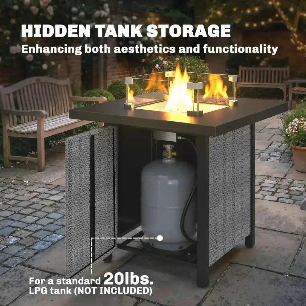 Outsunny Propane Gas Fire Pit Table – 11.7 kW Smokeless Outdoor Heater with Wind Guard & Glass Rocks | 842 - 460V70BK - Fire Pits, Fireplaces, Heating