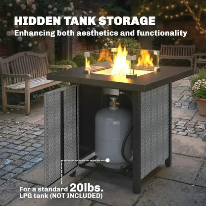 Outsunny Propane Gas Fire Pit Table – 11.7 kW Smokeless Outdoor Heater with Wind Guard & Glass Rocks | 842 - 460V70BK - Fire Pits, Fireplaces, Heating