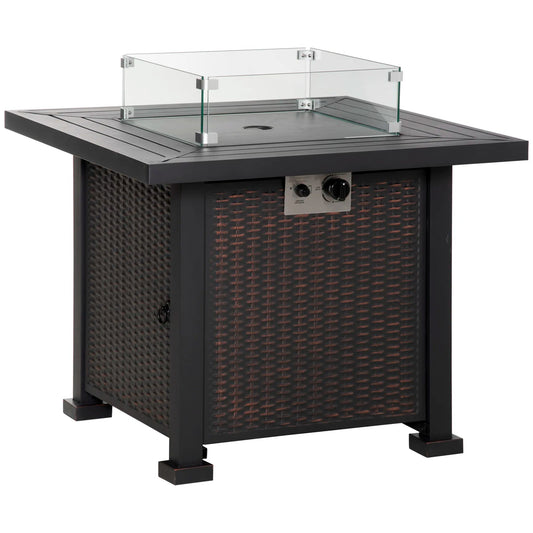 Outsunny Propane Gas Fire Pit Table with Glass Screen - Black | 842-252V01SR
