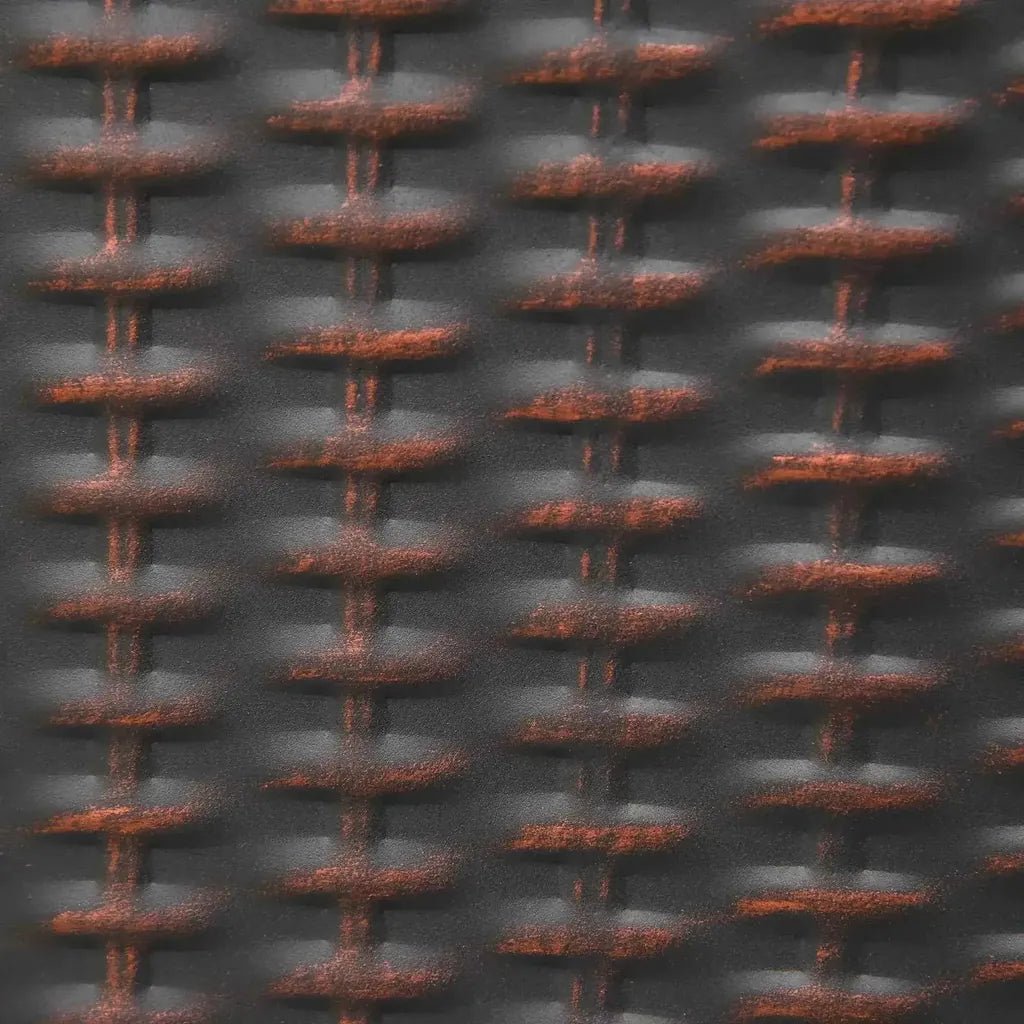 Black woven texture with copper metallic threads detail on outsunny black propane gas fire pit table with glass screen